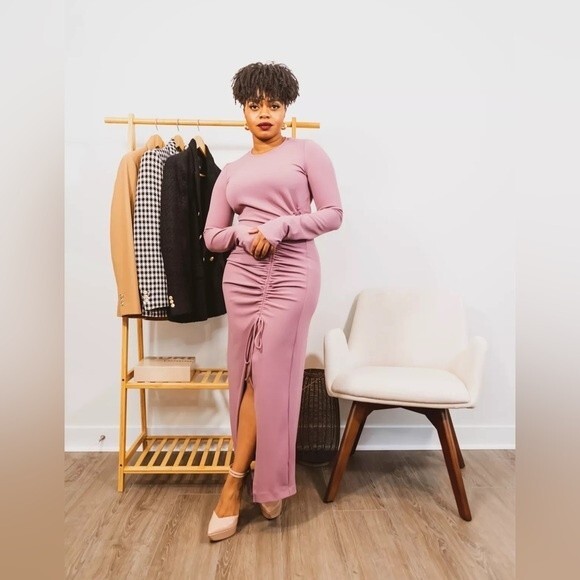 ZARA SIDE RUCHED MIDI DRESS - Picture 1 of 5